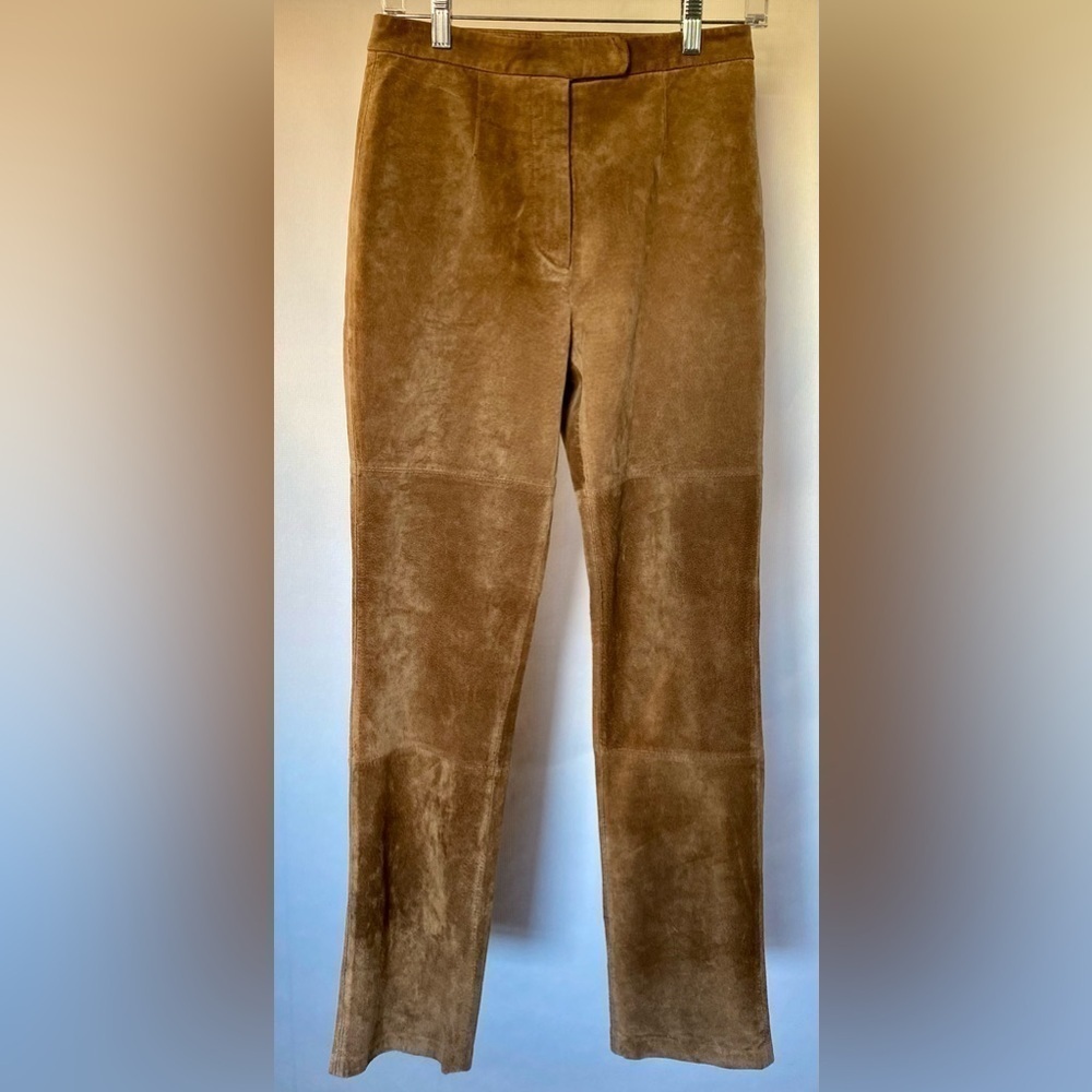 Vintage Bernardo Camel Tan Suede Leather Pants Straight Leg High Waist Size 4